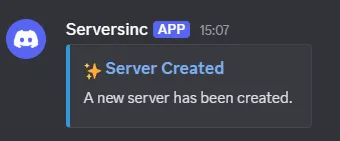 Discord notification from Serversinc: Server Created