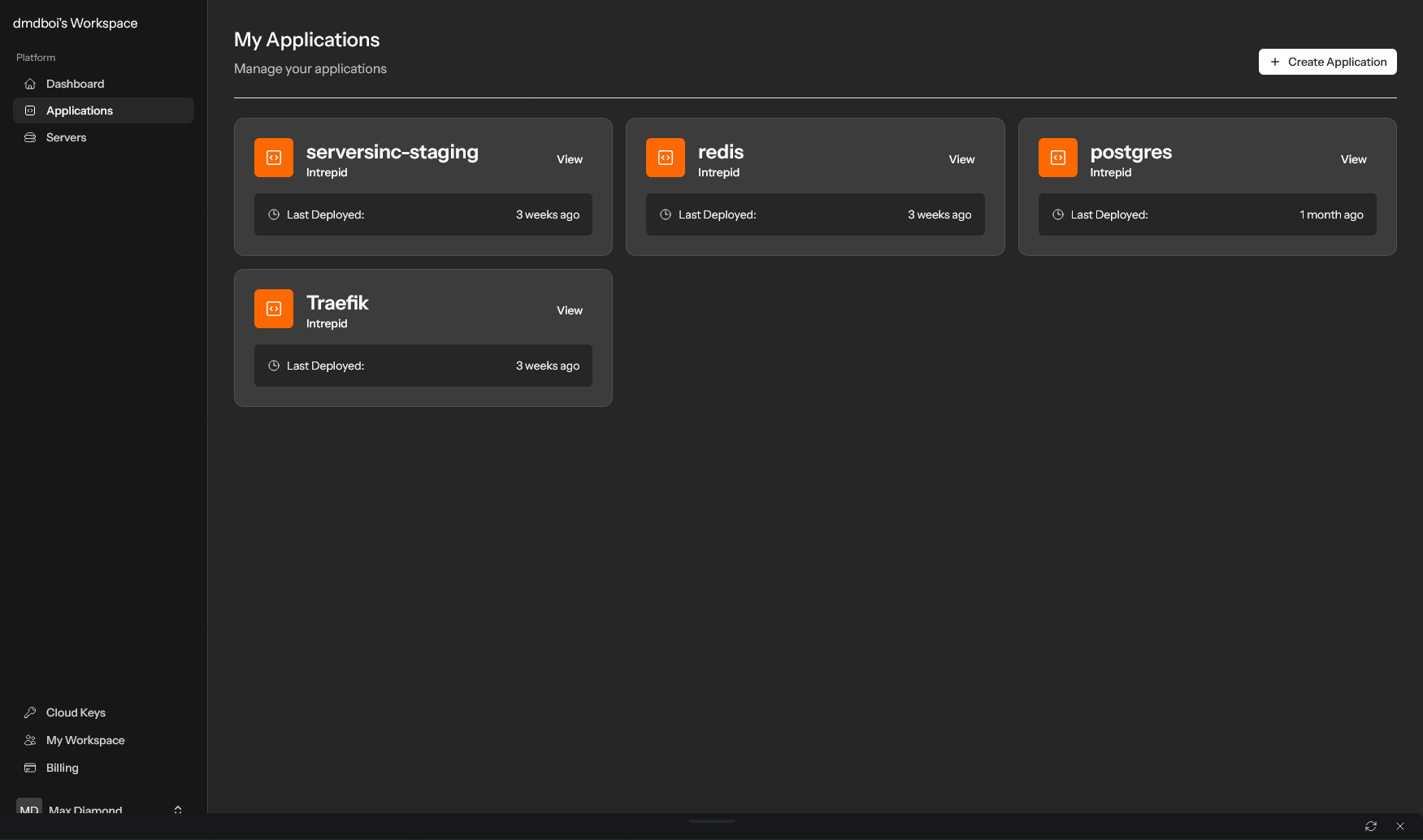Applications dashboard screenshot