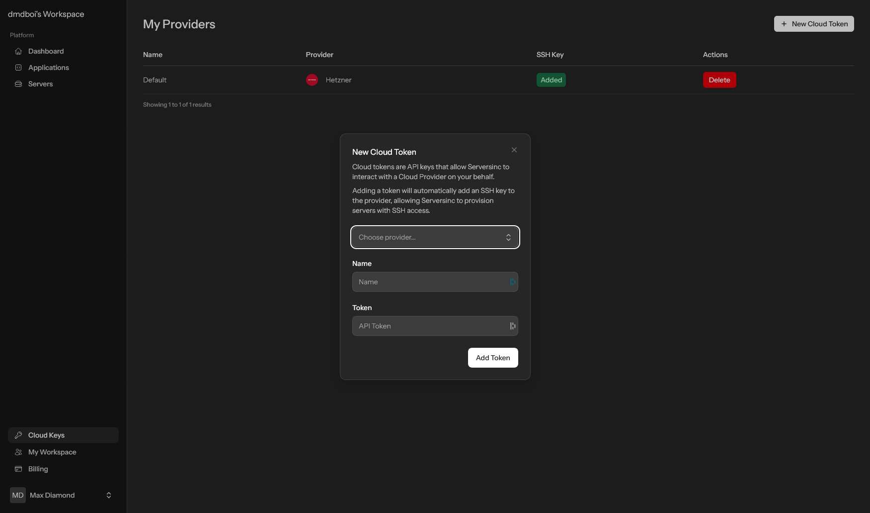 Hetzner provisioning interface
