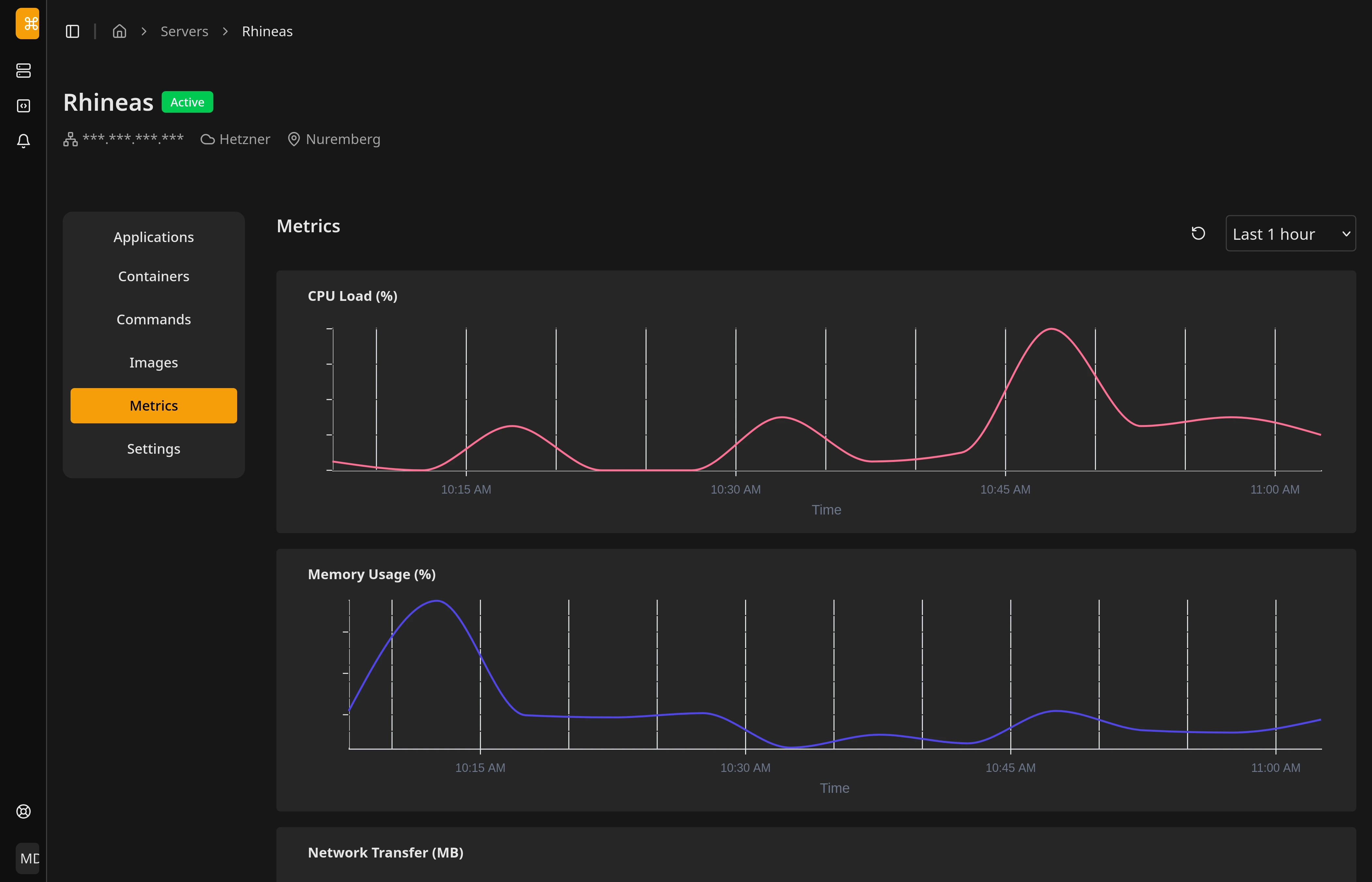 Server metrics interface